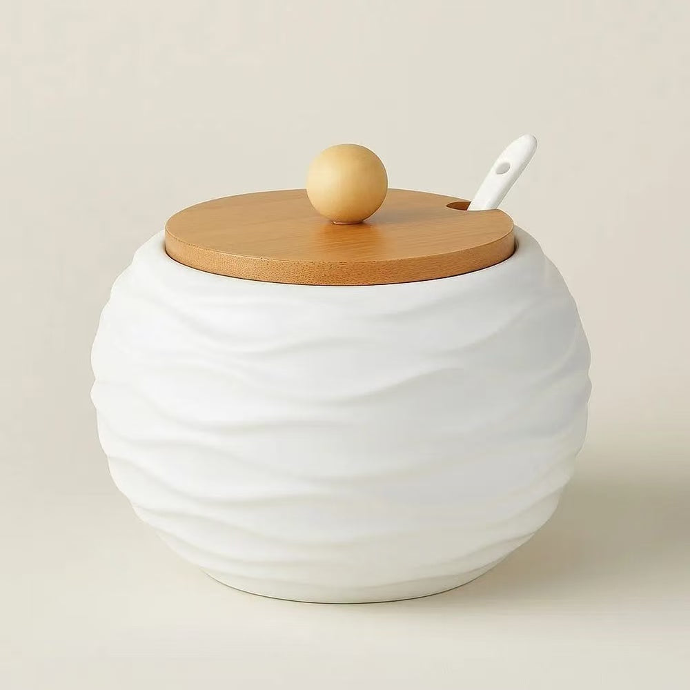 CERAMIC SEASONING JAR WITH BAMBOO LID & SPOON