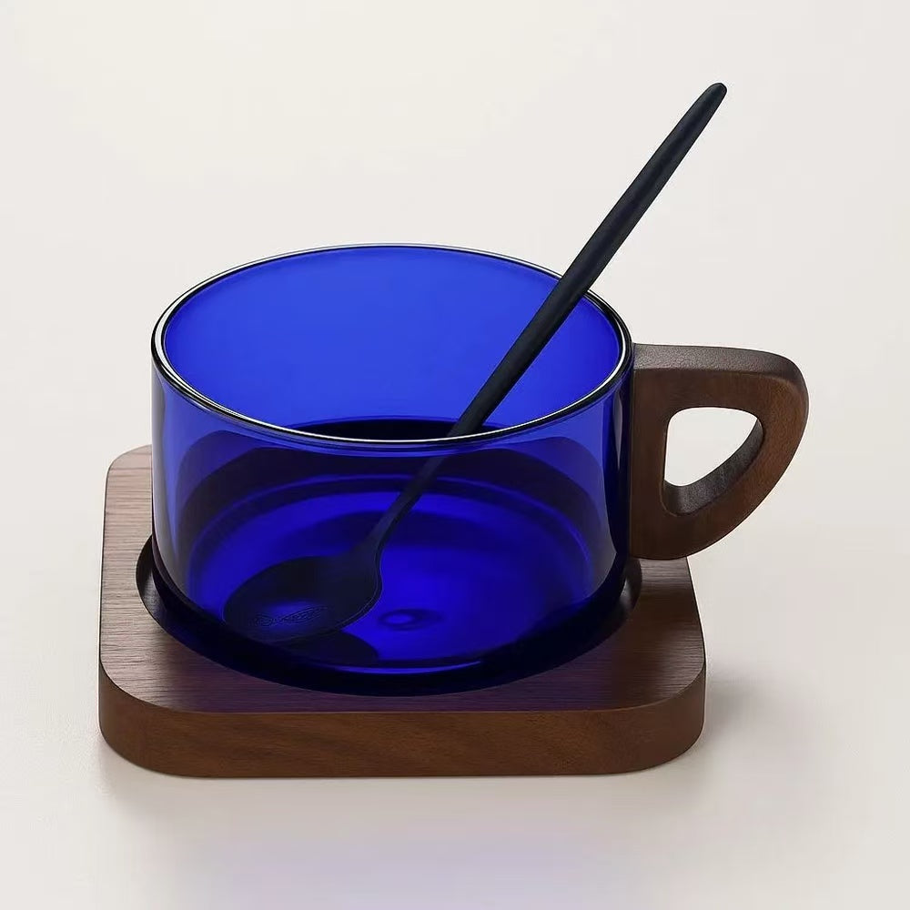 AURORA WOODEN HANDLE GLASS CUP SET