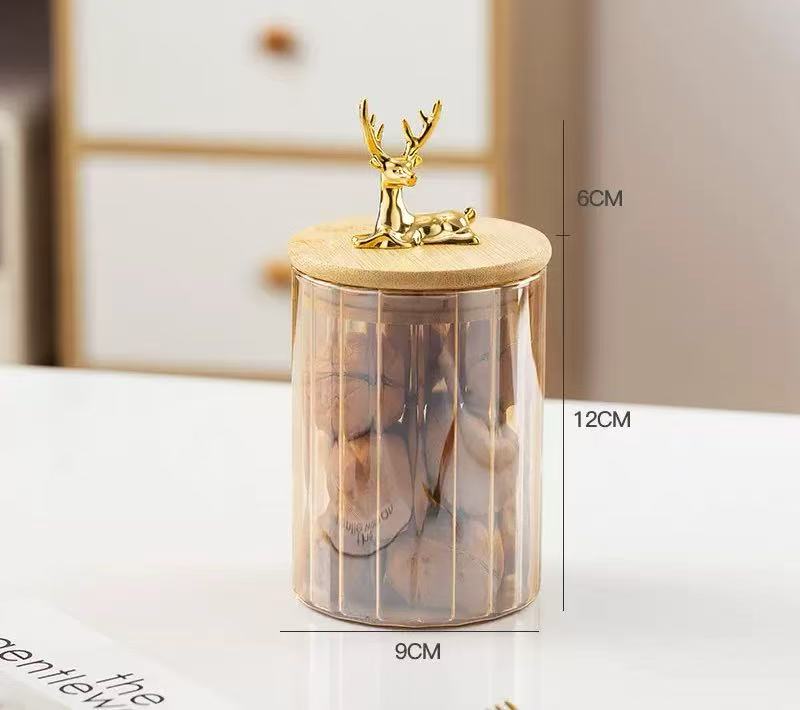 MARINA AMBER GLASS ELK STORAGE JAR – VERTICAL STRIPE CONTAINER