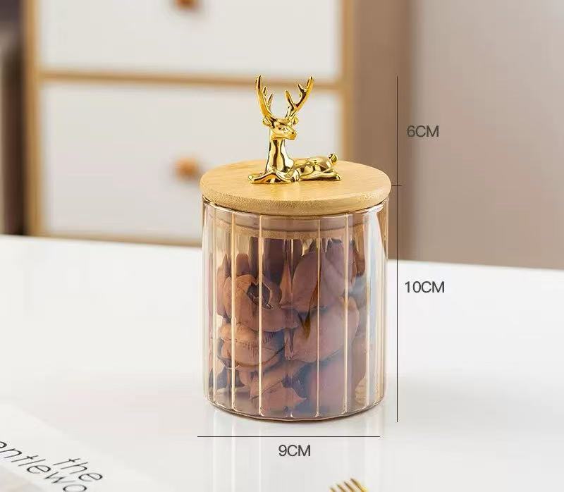MARINA AMBER GLASS ELK STORAGE JAR – VERTICAL STRIPE CONTAINER
