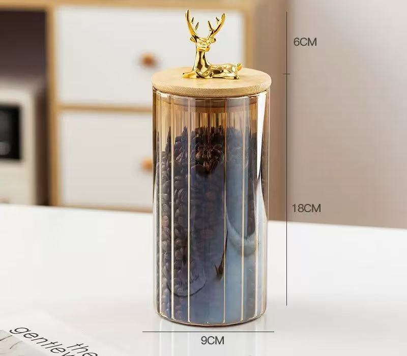 MARINA AMBER GLASS ELK STORAGE JAR – VERTICAL STRIPE CONTAINER