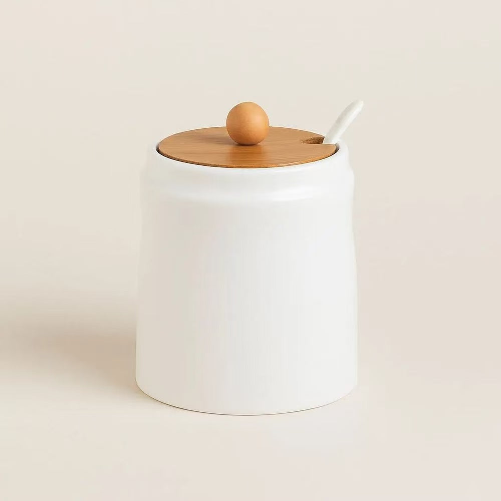 CERAMIC   SEASONING   JAR   WITH BAMBOO   LID   &   SPOON