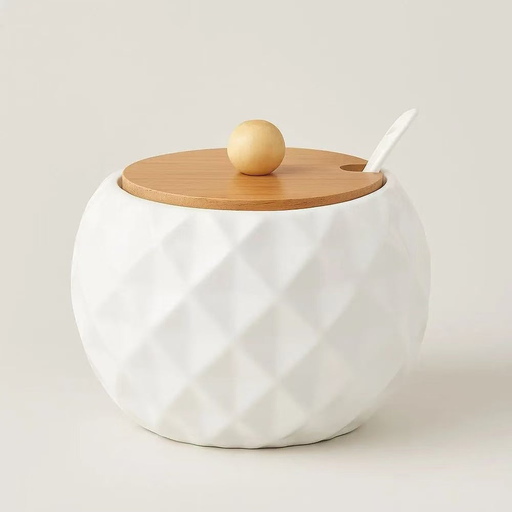 CERAMIC   SEASONING   JAR   WITH BAMBOO   LID   &   SPOON