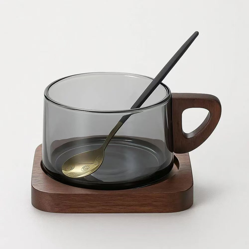AURORA   WOODEN   HANDLE   GLASS   CUP   SET