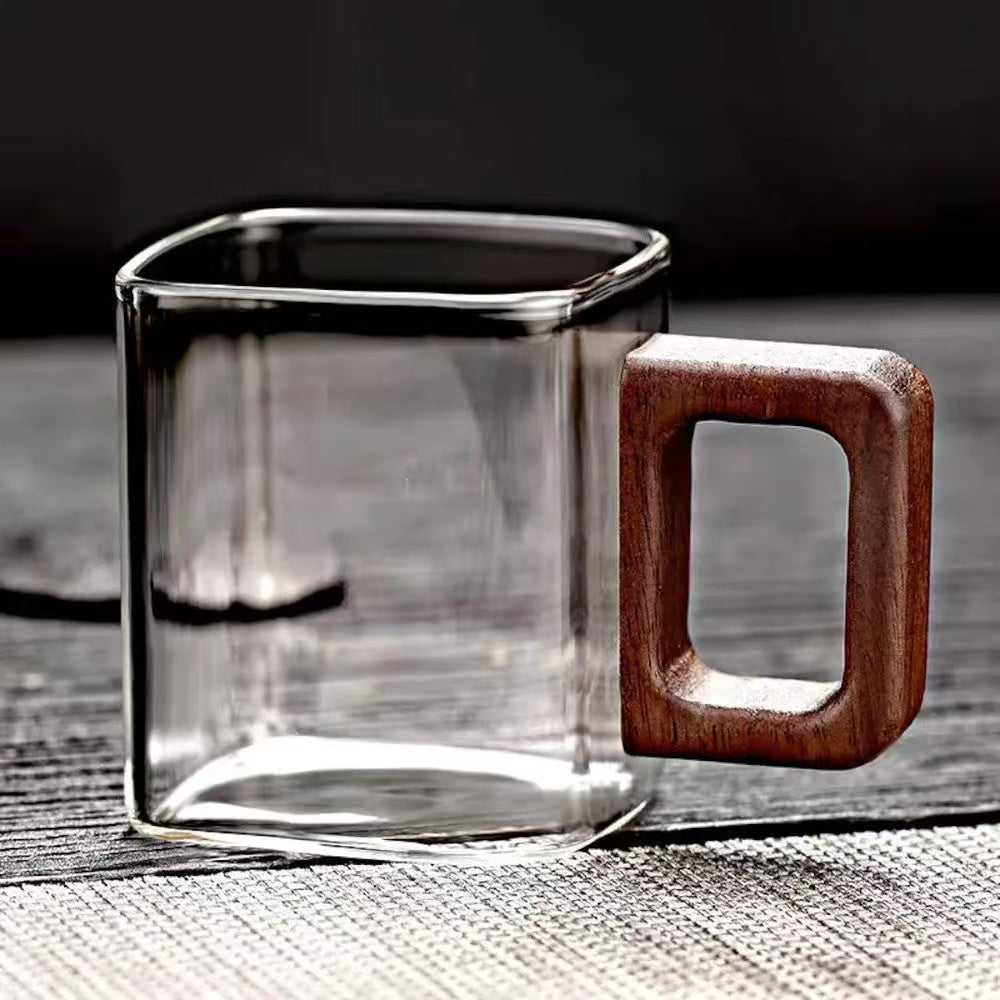 SQUARO   WOOD   HANDLE   GLASS   MUG