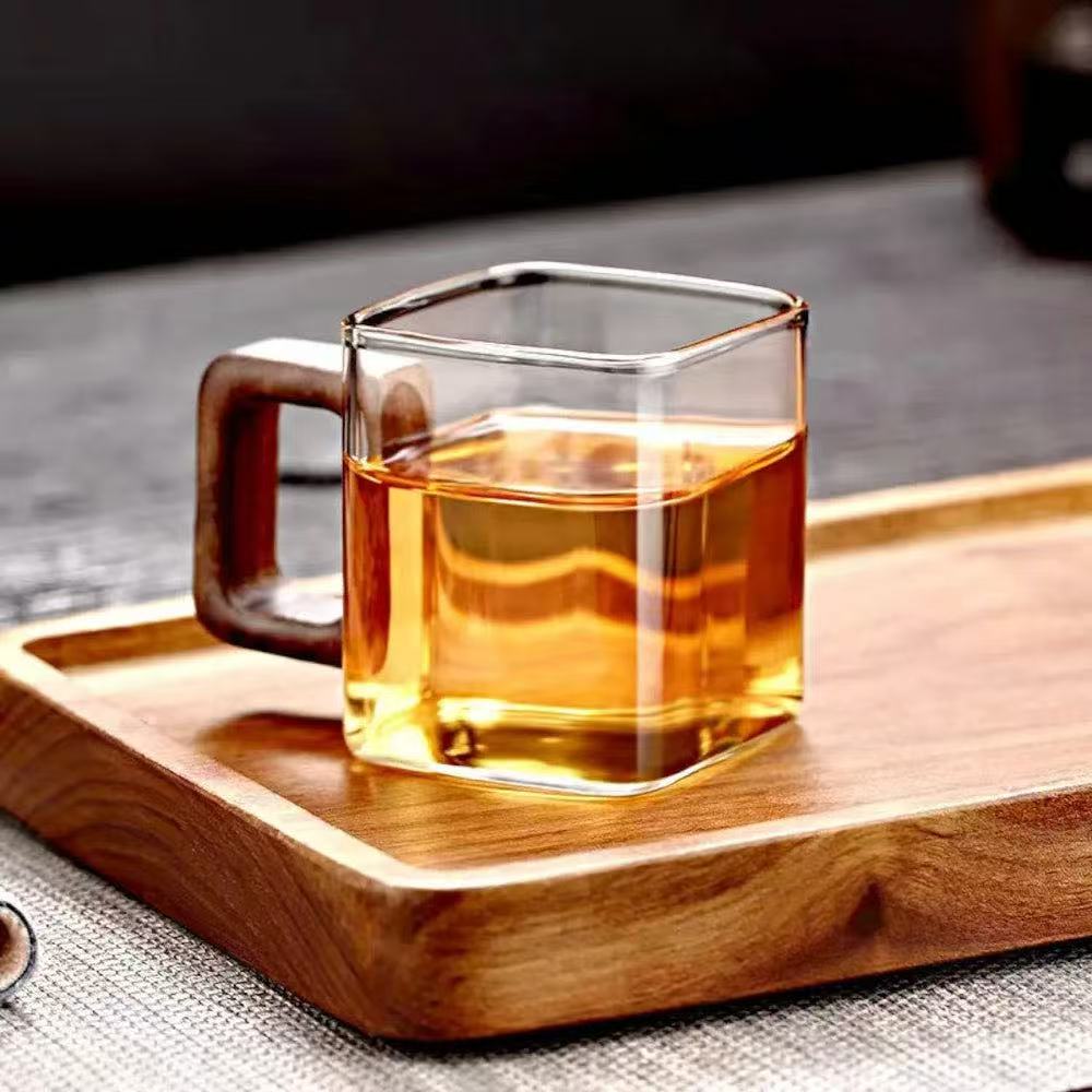 SQUARO   WOOD   HANDLE   GLASS   MUG