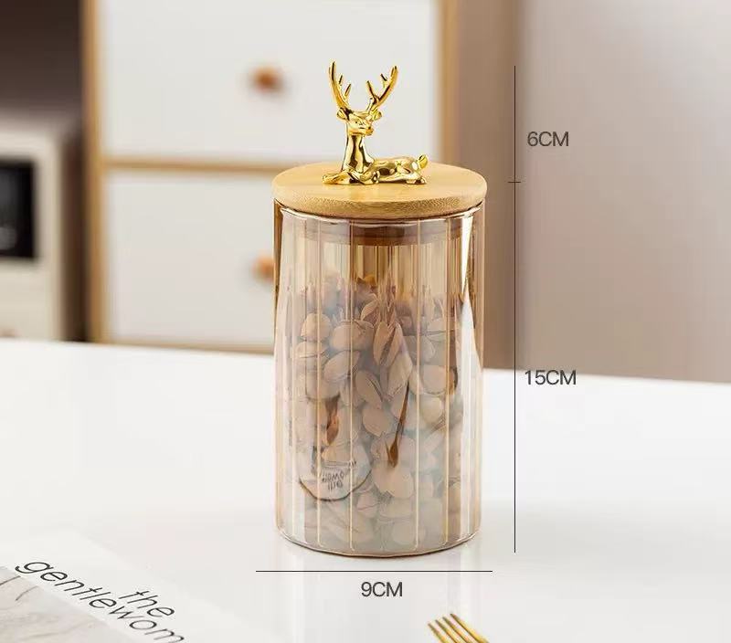 MARINA   AMBER   GLASS   ELK   STORAGE   JAR   – VERTICAL   STRIPE   CONTAINER