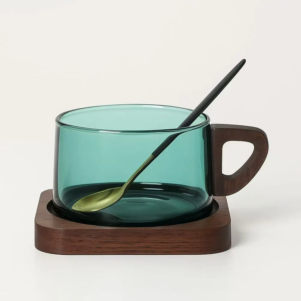 AURORA   WOODEN   HANDLE   GLASS   CUP   SET