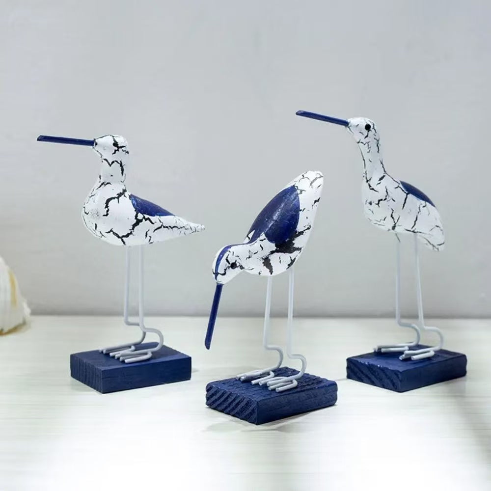 WOODEN   SEABIRD   SCULPTURE   SET