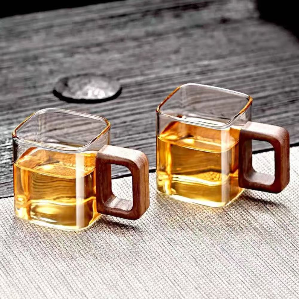 SQUARO   WOOD   HANDLE   GLASS   MUG